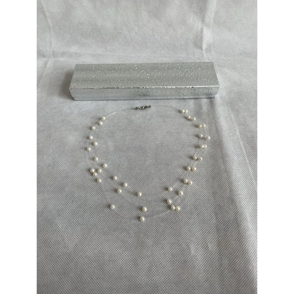 Diamond Boutique Multi Strand Floating Pearl Illusion Necklace 17" NIB - Picture 4 of 4